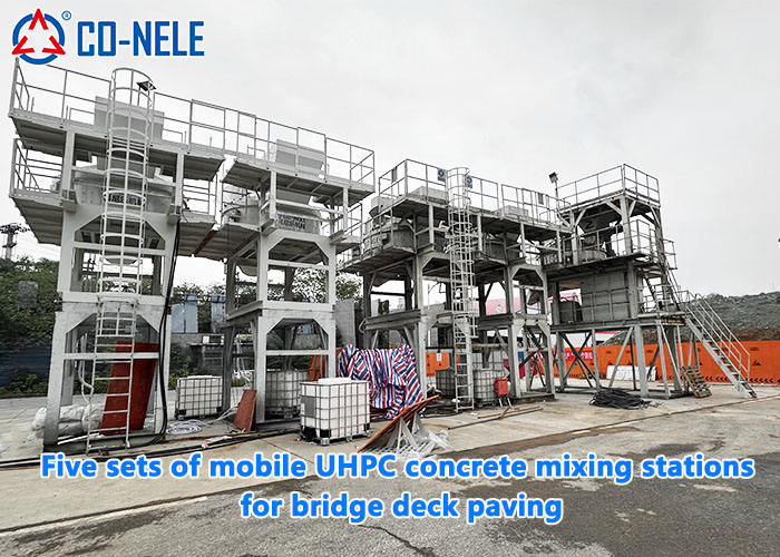 CO-NELE Five Portable UHPC Concrete Mixing Stations for Bridge Deck Paving CO-NELE Five Portable UHPC Concrete Mixing Stations for Bridge Deck Paving